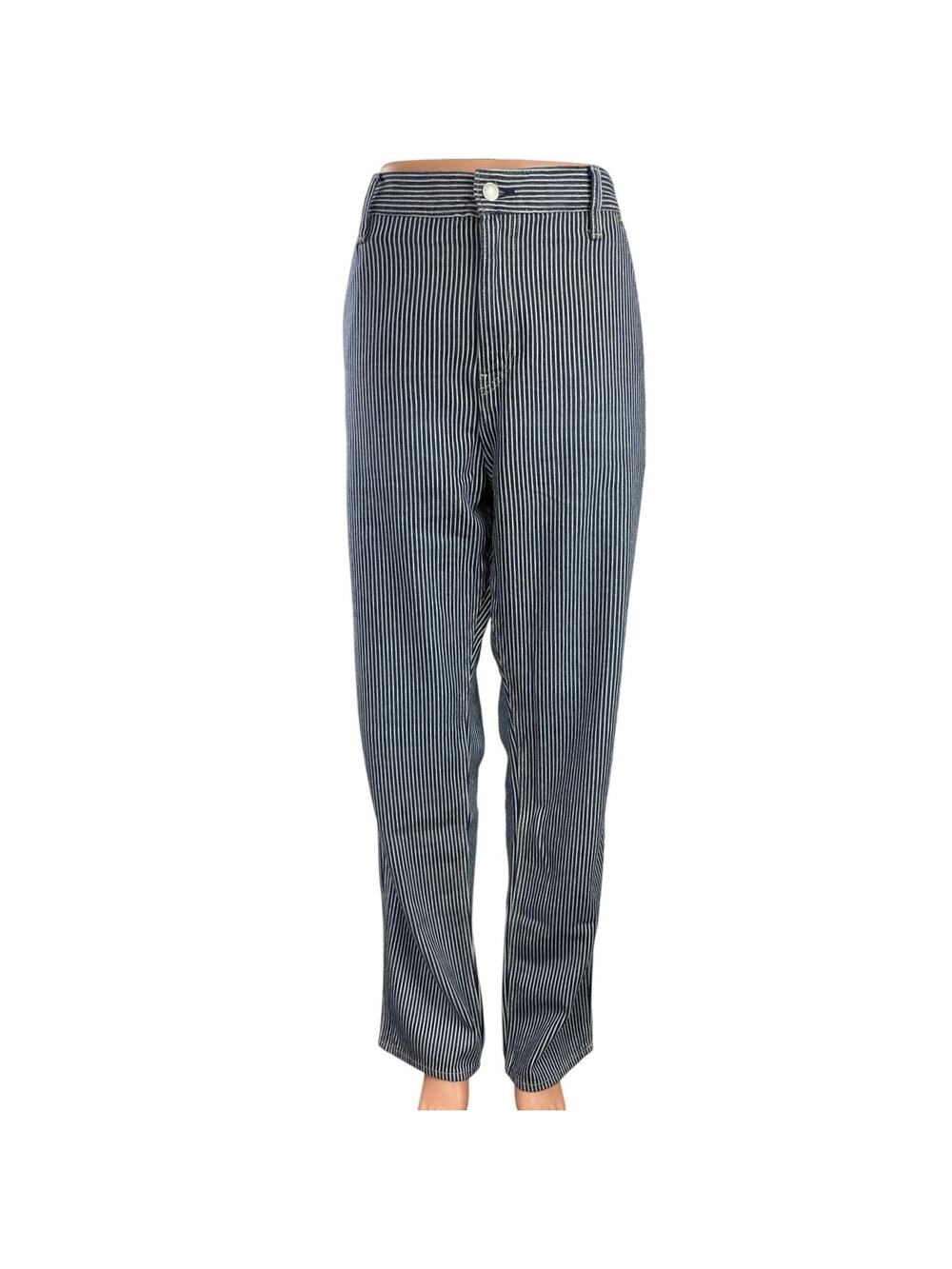 GAP Blue Pin Stripe High Waisted Straight Leg Trousers Denim Jeans Pants Size 34